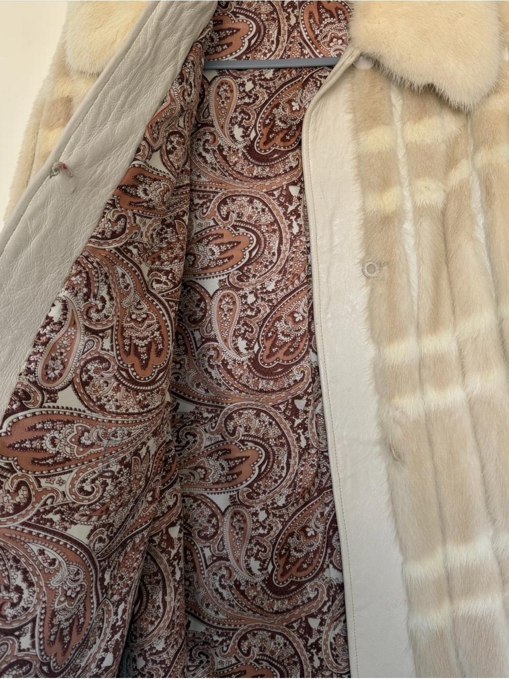 Vintage Mink Fur & Leather Coat Cream Color Size M - Picture 6 of 11